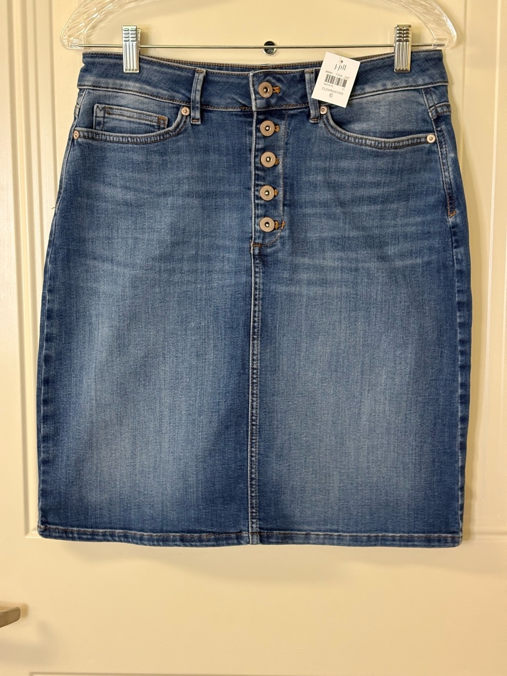 NWT J.JILL Button-Front Blue Denim Skirt SZ 6 $69